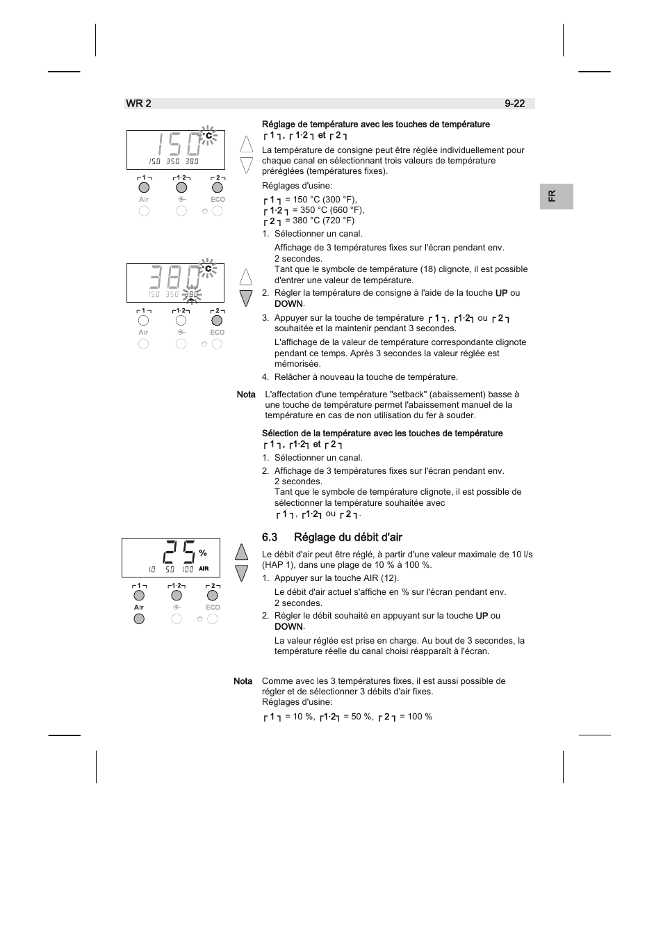 3 réglage du débit d'air | Weller WR2 User Manual | Page 49 / 65