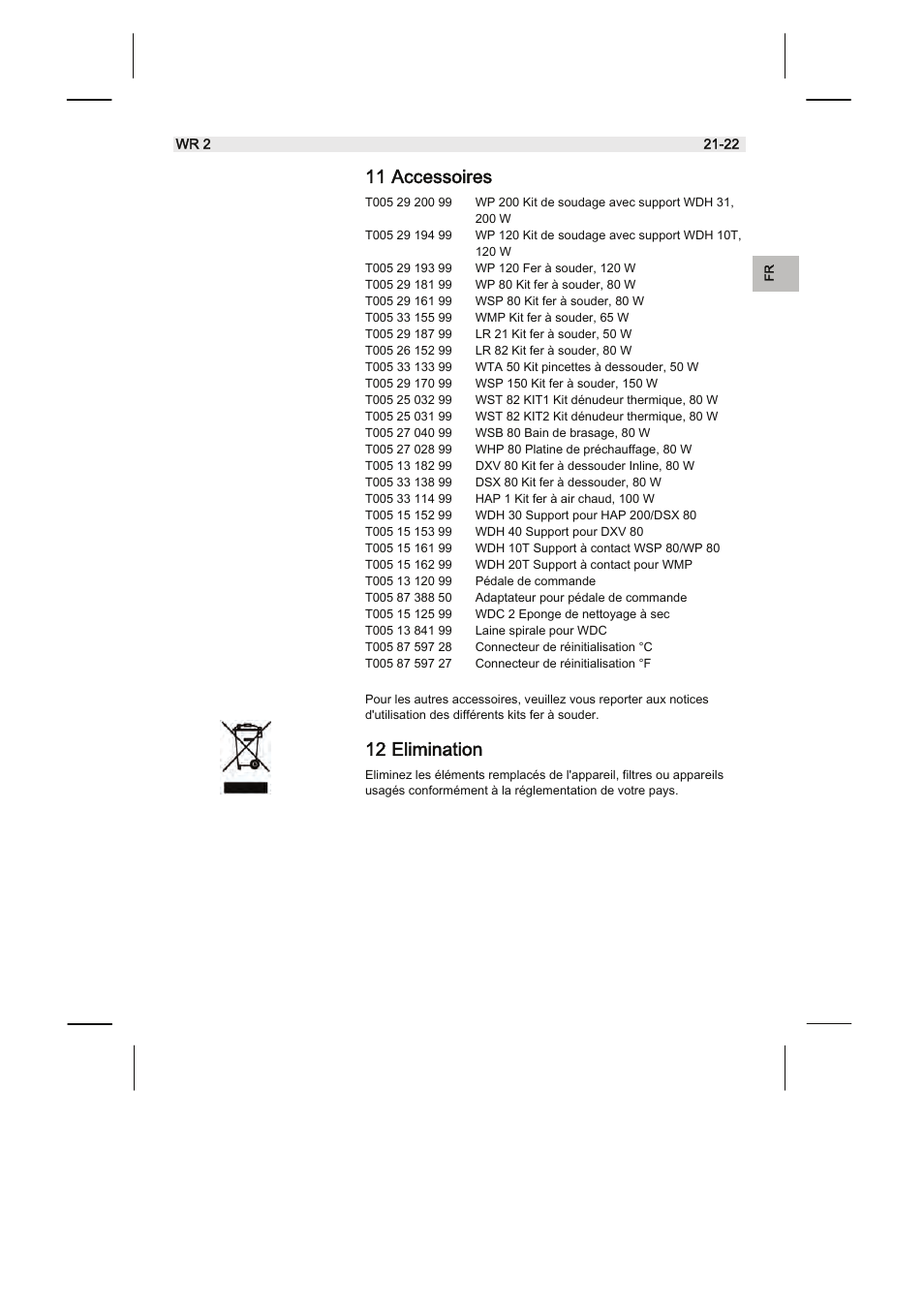 11 accessoires, 12 elimination | Weller WR2 User Manual | Page 61 / 65