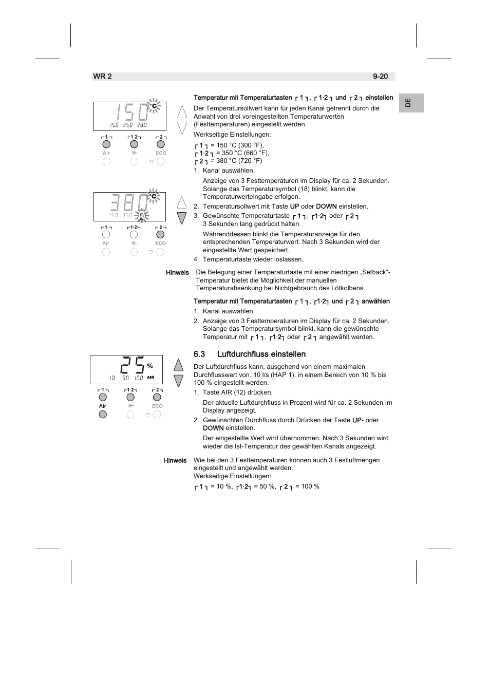 3 luftdurchfluss einstellen | Weller WR2 User Manual | Page 9 / 65