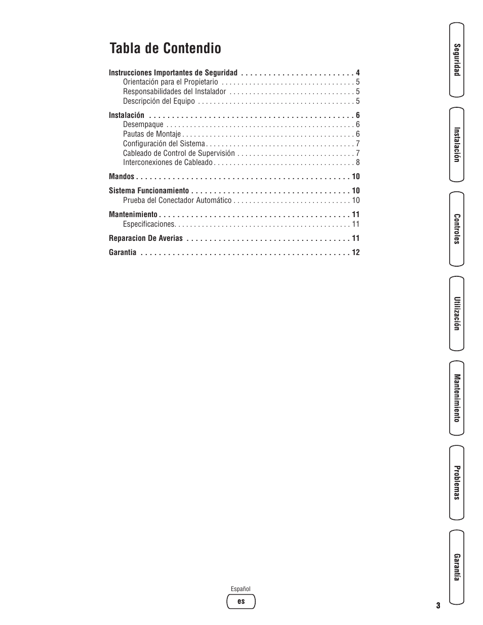 Tocsp, Tabla de contendio | Briggs & Stratton Portable Generator User Manual | Page 19 / 40