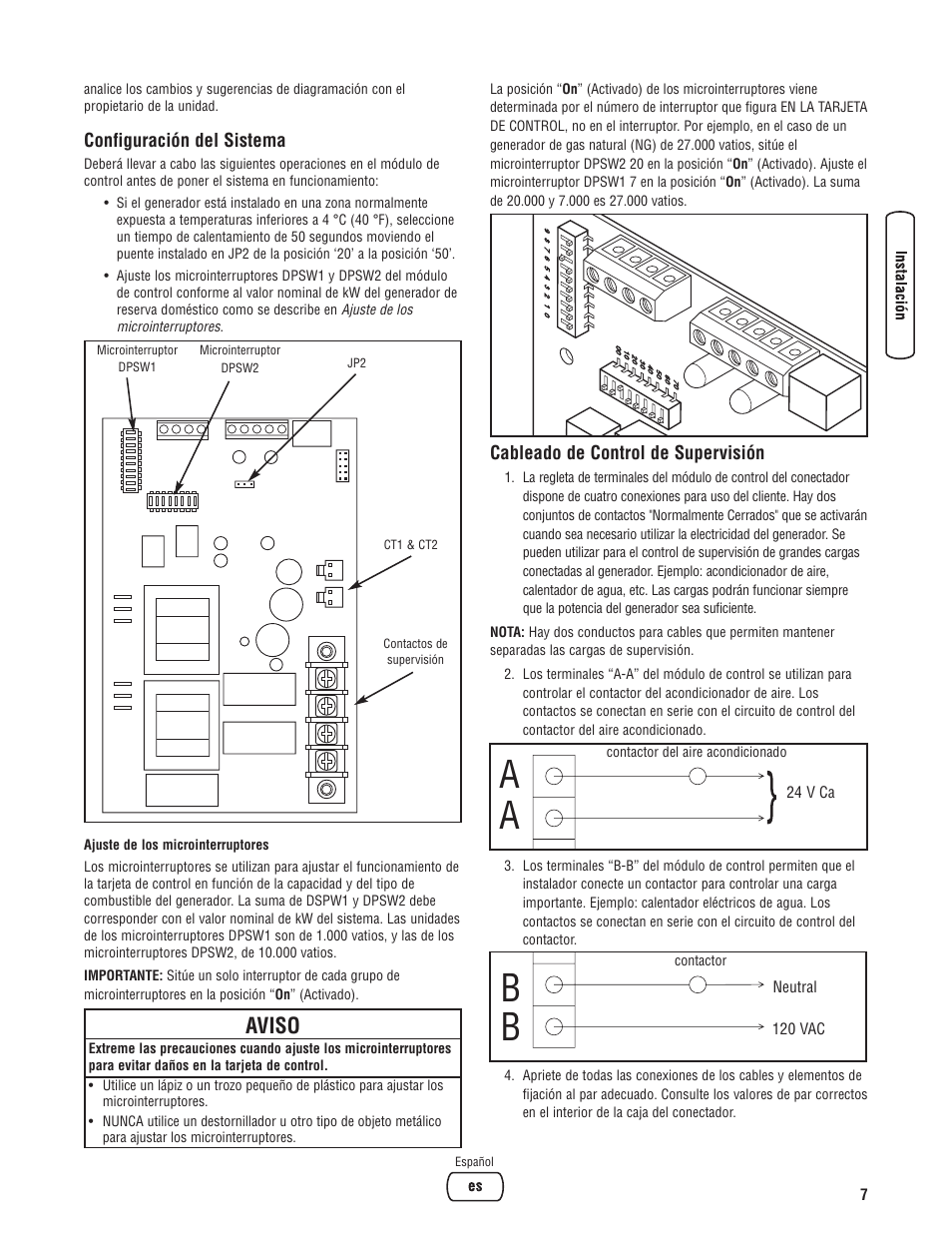 Configuración del sistema, Cableado de control de super, Aviso | Briggs & Stratton Portable Generator User Manual | Page 23 / 40