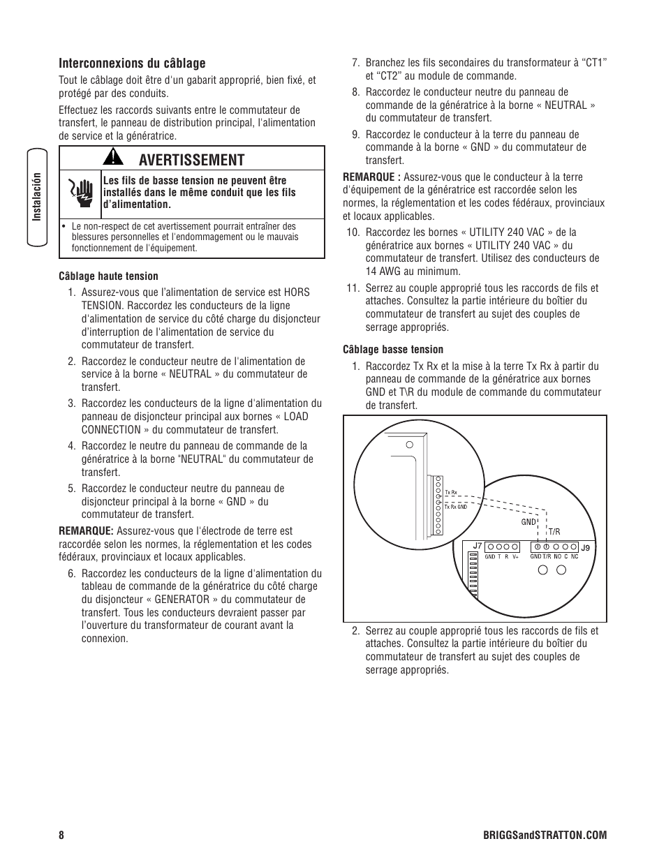 Avertissement | Briggs & Stratton Portable Generator User Manual | Page 36 / 40