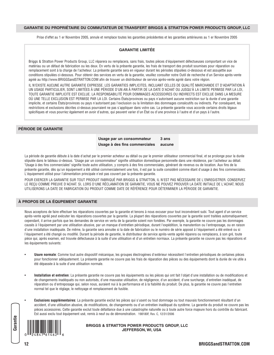 Briggs & Stratton Portable Generator User Manual | Page 40 / 40