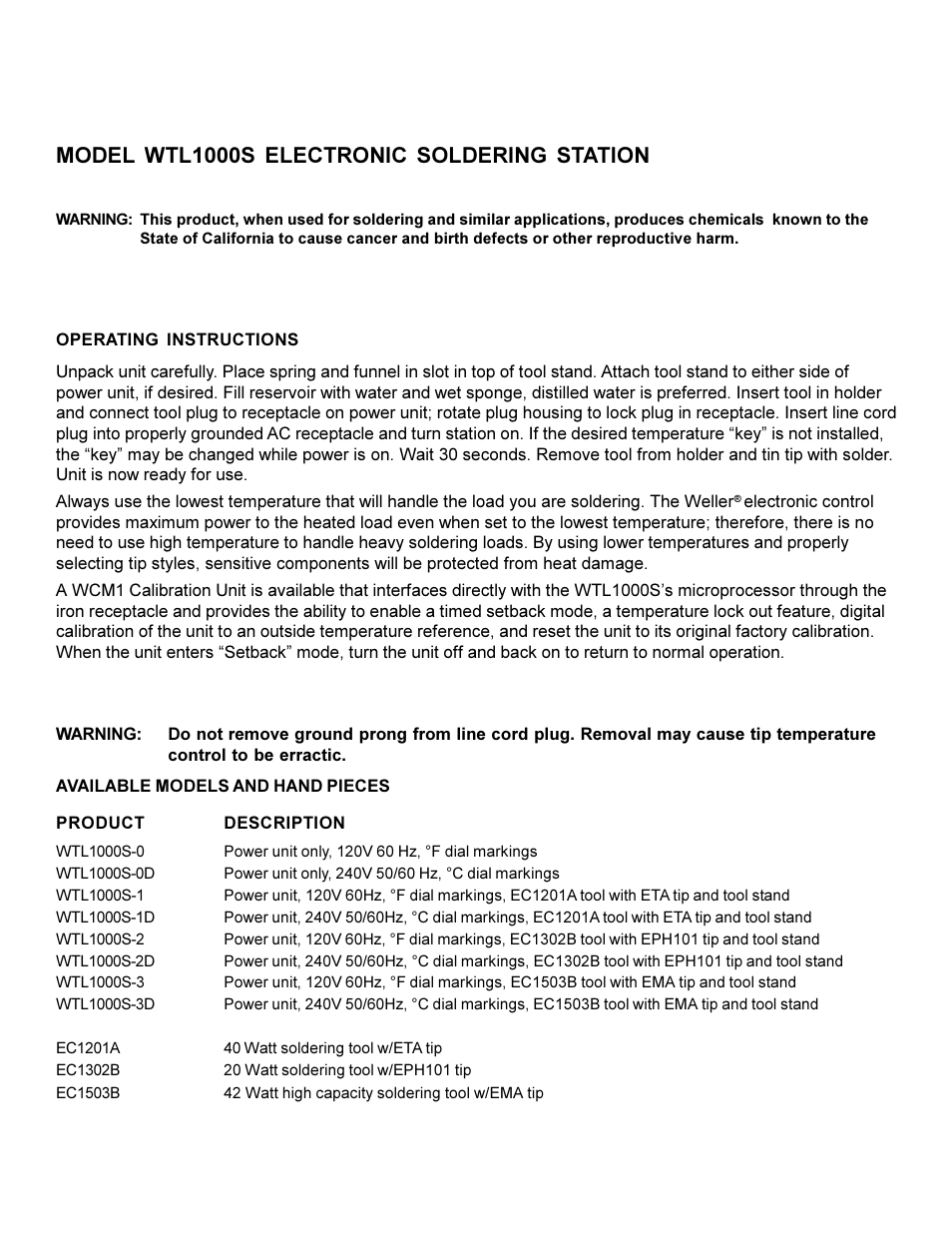 Weller WTL1000S User Manual | 5 pages