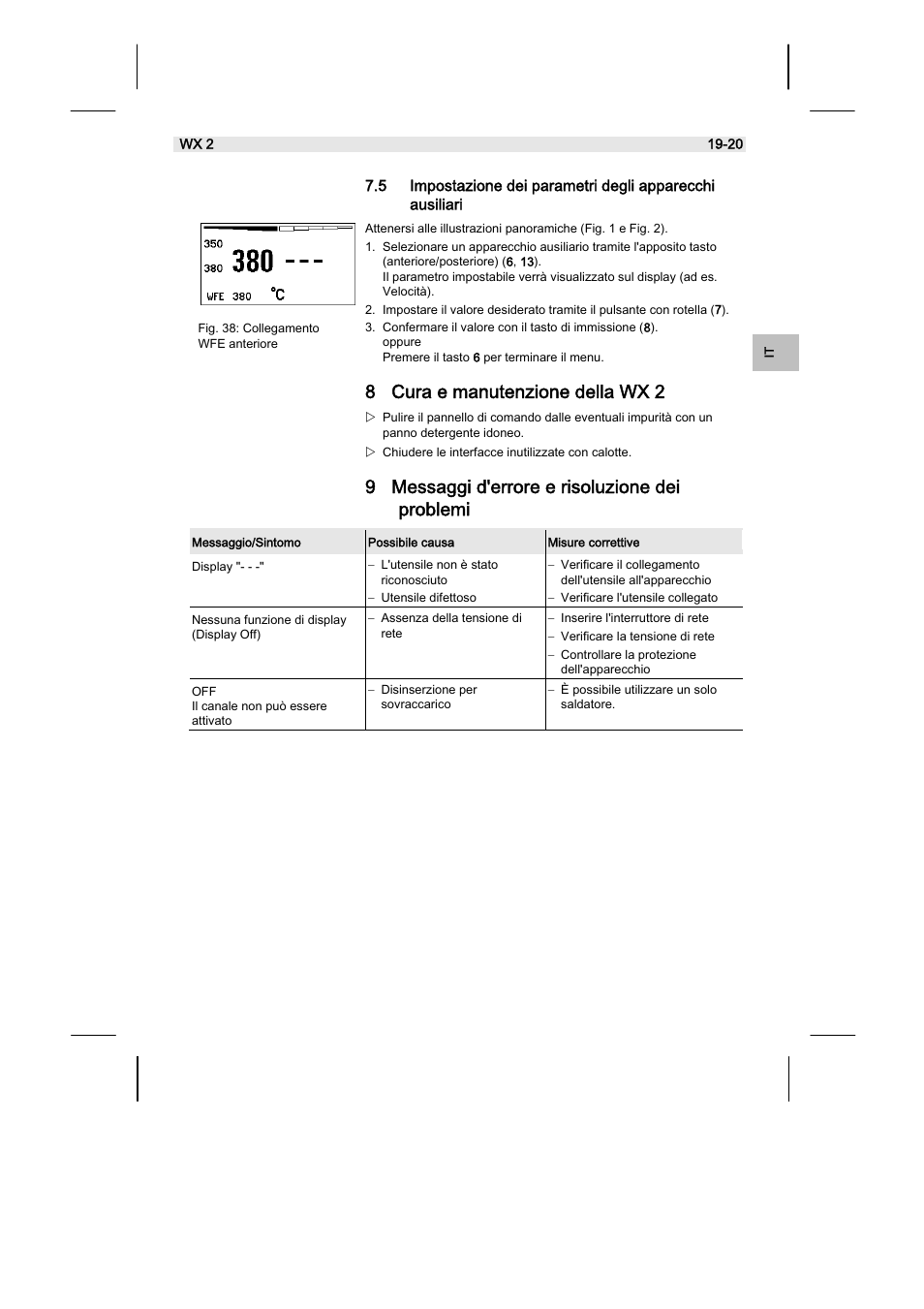 8 cura e manutenzione della wx 2, 9 messaggi d'errore e risoluzione dei problemi | Weller WX2 User Manual | Page 103 / 128