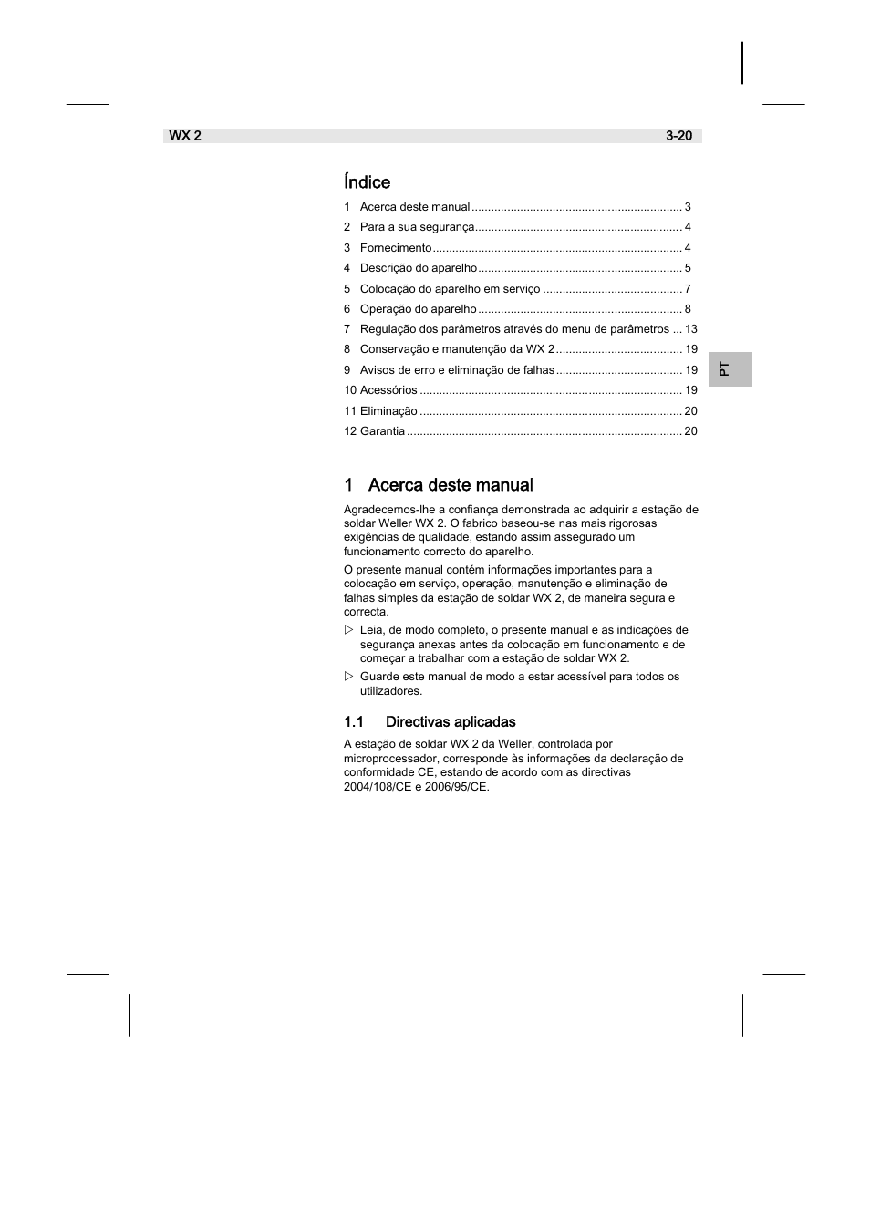 Índice, 1 acerca deste manual | Weller WX2 User Manual | Page 107 / 128