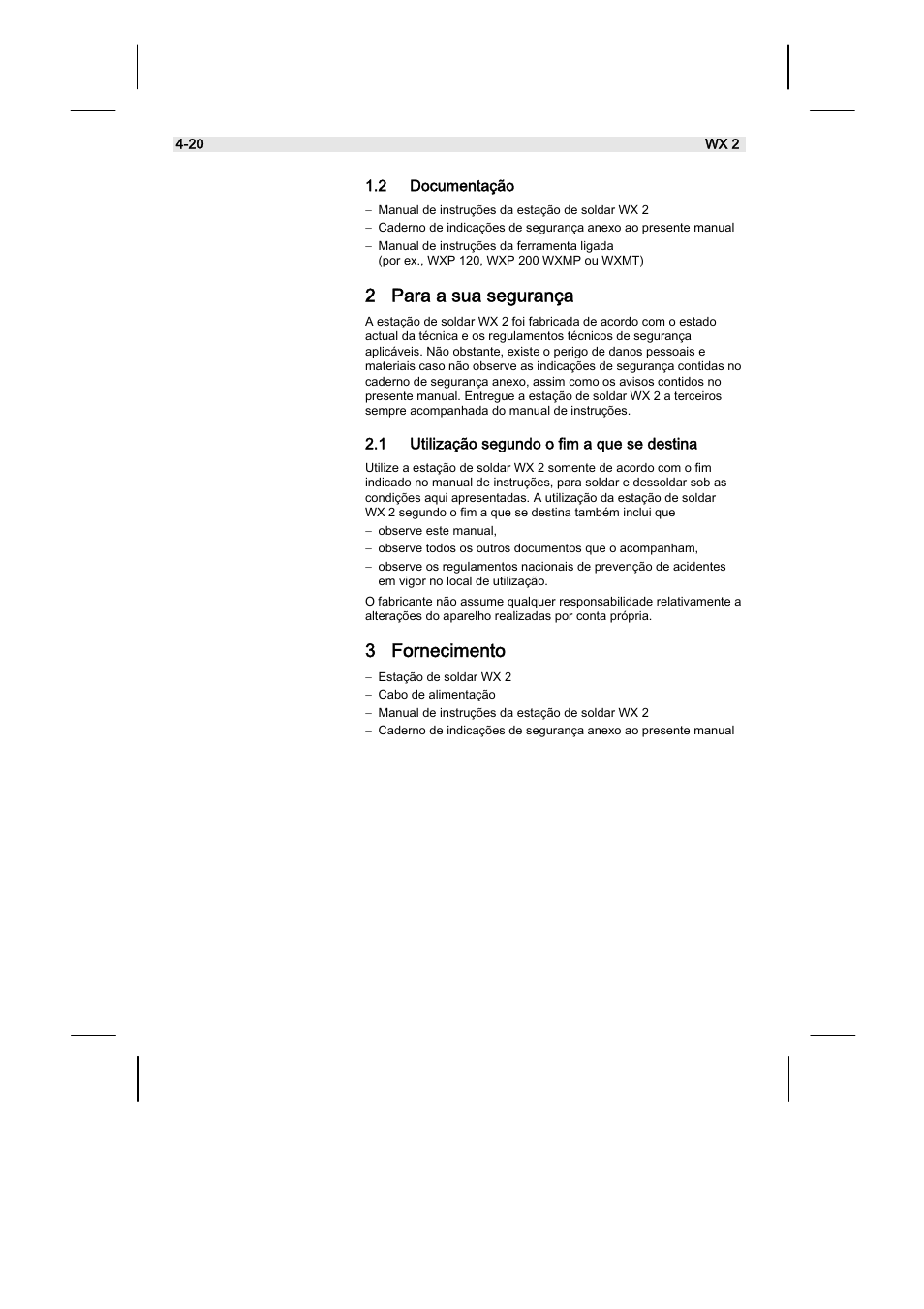 2 para a sua segurança, 3 fornecimento | Weller WX2 User Manual | Page 108 / 128