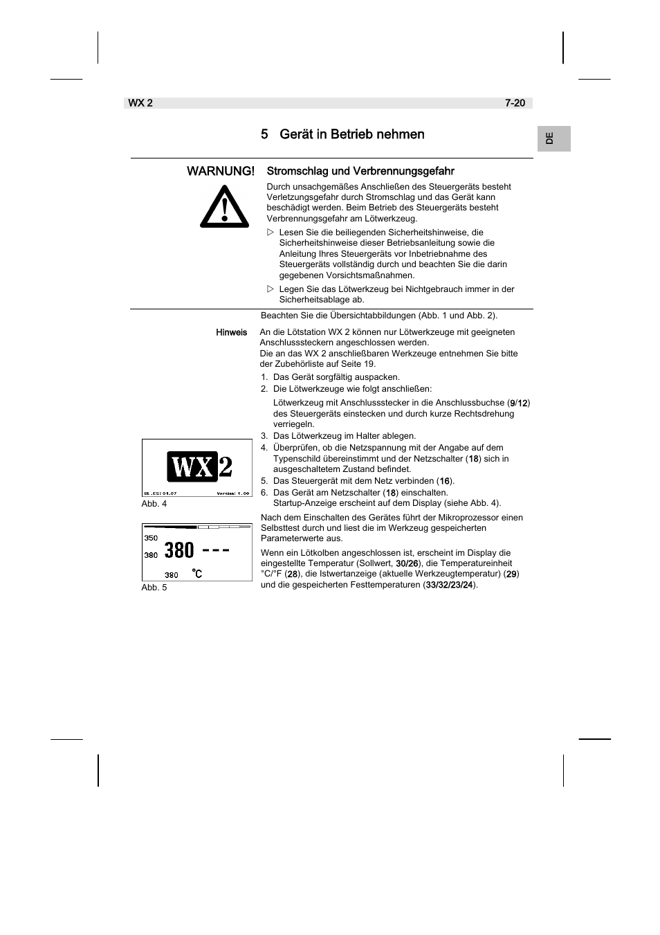 5 gerät in betrieb nehmen | Weller WX2 User Manual | Page 11 / 128