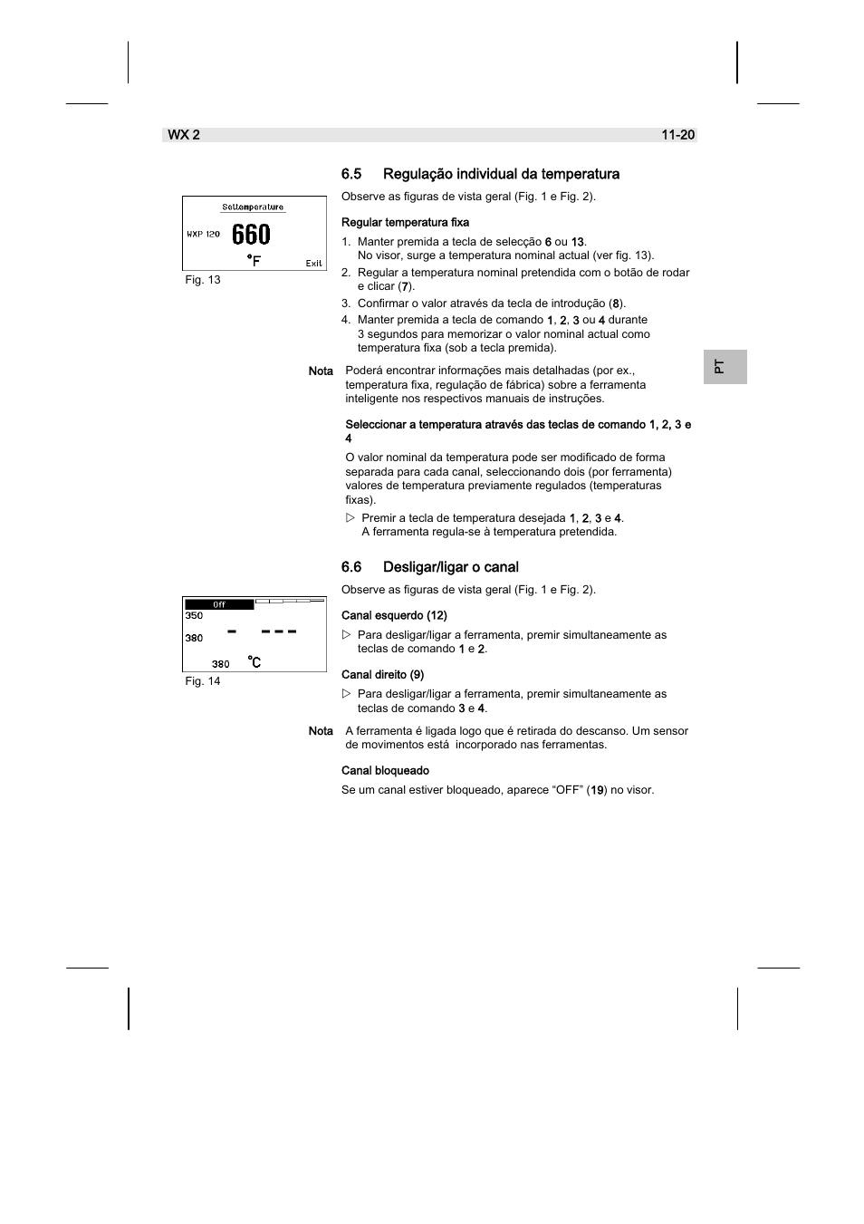 5 regulação individual da temperatura, 6 desligar/ligar o canal | Weller WX2 User Manual | Page 115 / 128