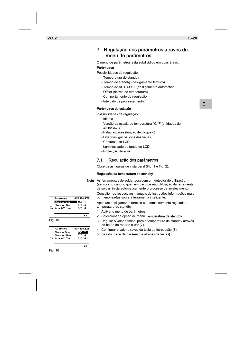 1 regulação dos parâmetros | Weller WX2 User Manual | Page 117 / 128