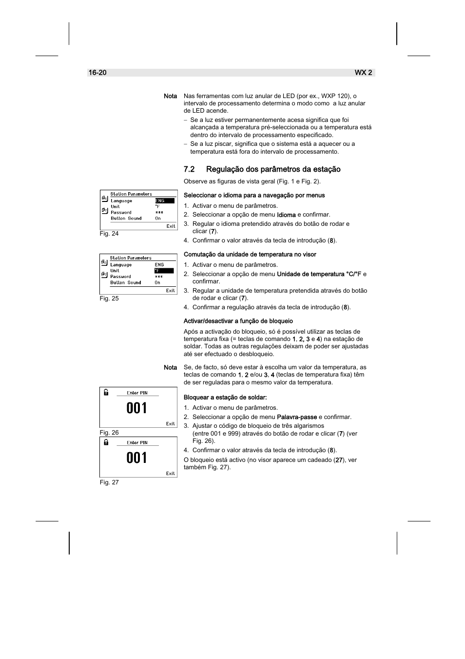 2 regulação dos parâmetros da estação | Weller WX2 User Manual | Page 120 / 128