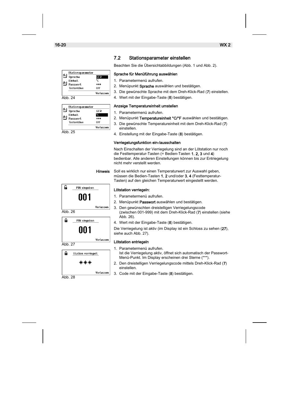 2 stationsparameter einstellen | Weller WX2 User Manual | Page 20 / 128