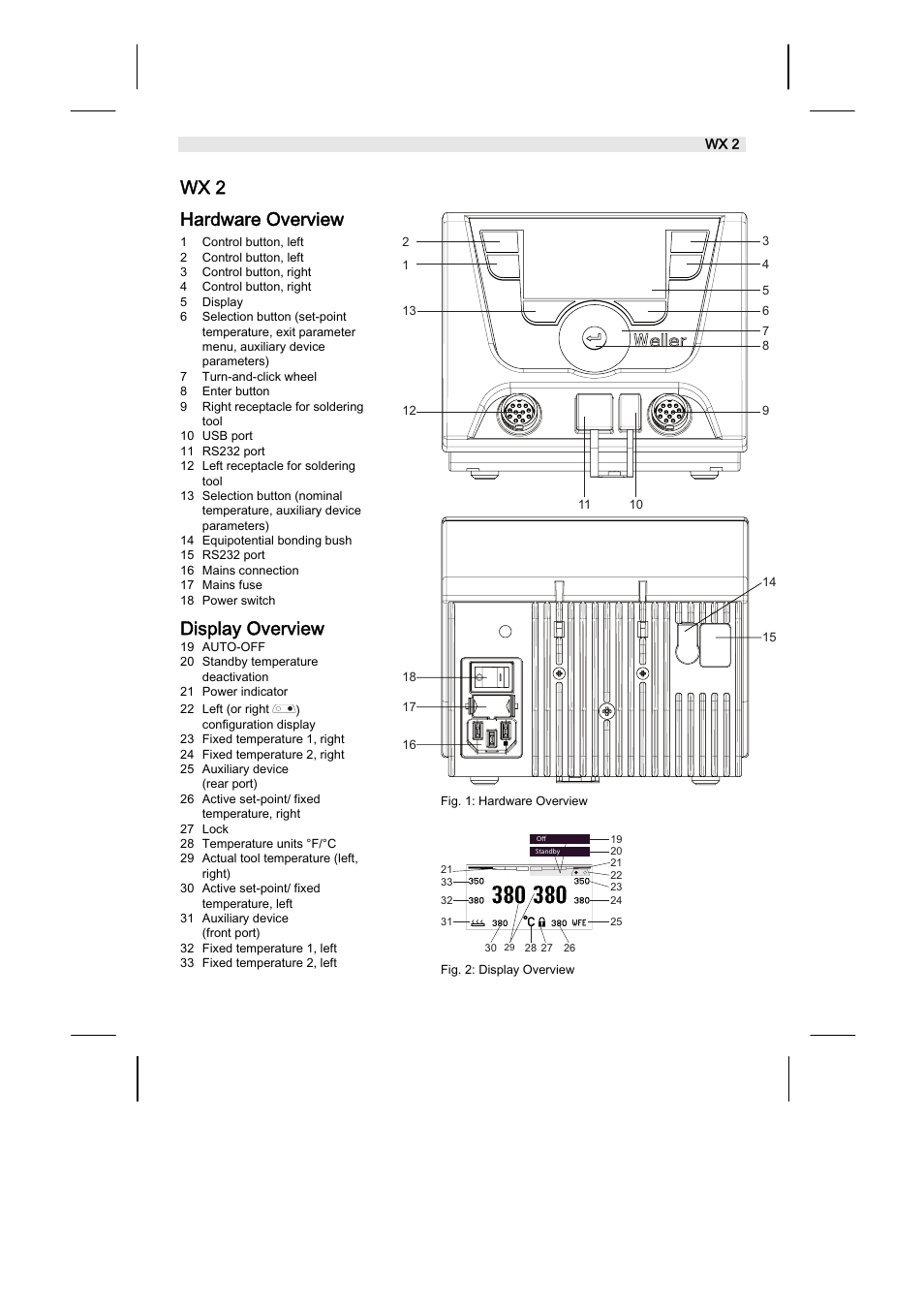 Wx 2 hardware overview, Display overview | Weller WX2 User Manual | Page 26 / 128