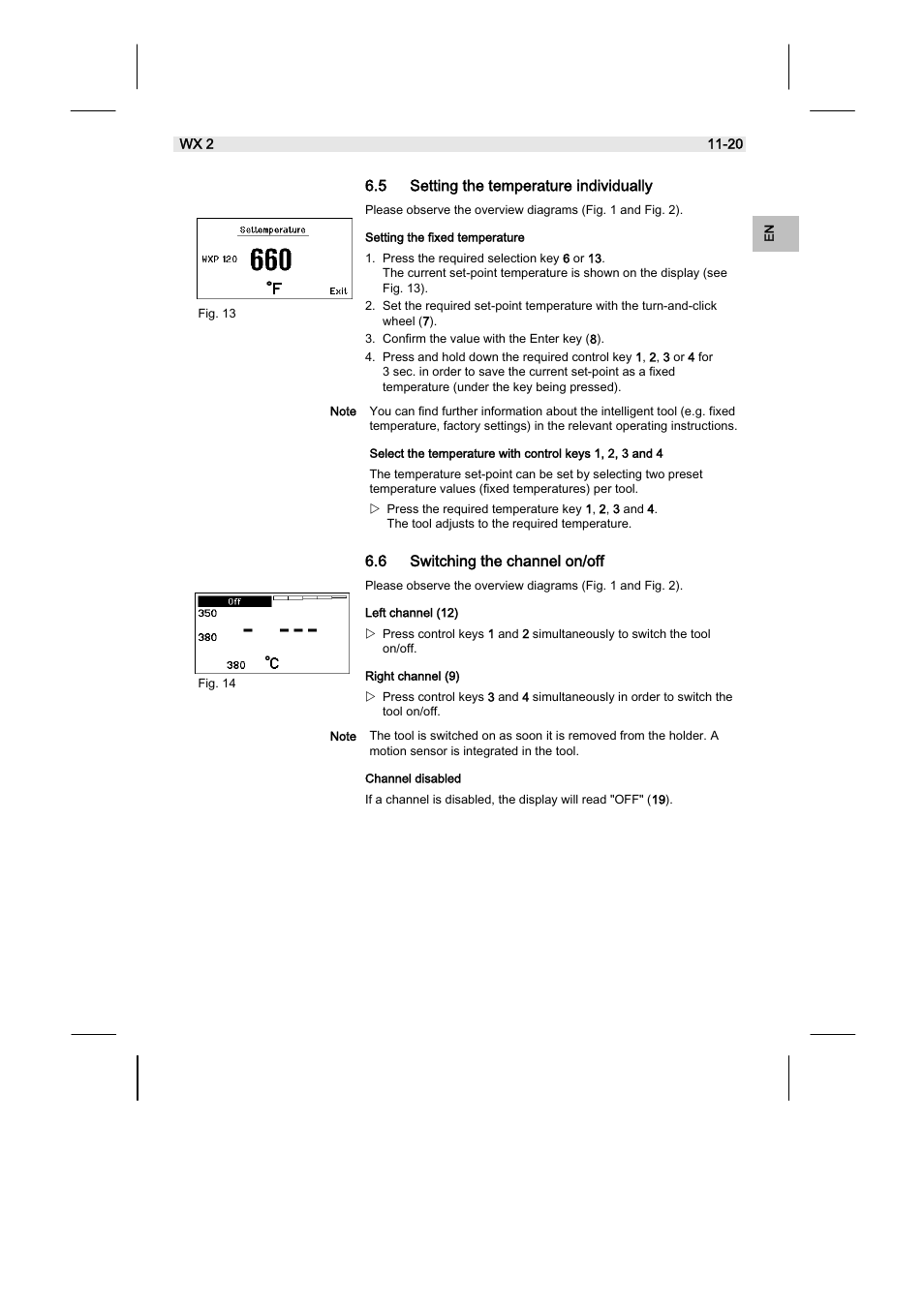 5 setting the temperature individually, 6 switching the channel on/off | Weller WX2 User Manual | Page 35 / 128