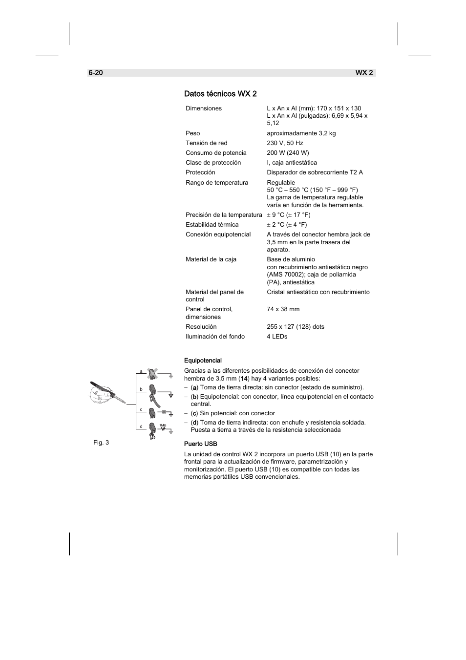 Datos técnicos wx 2 | Weller WX2 User Manual | Page 50 / 128