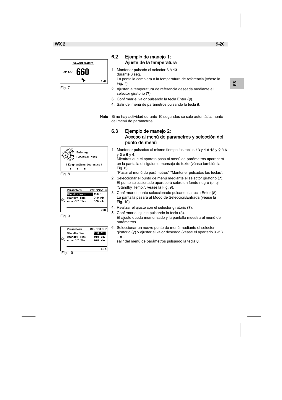 2 ejemplo de manejo 1: ajuste de la temperatura | Weller WX2 User Manual | Page 53 / 128