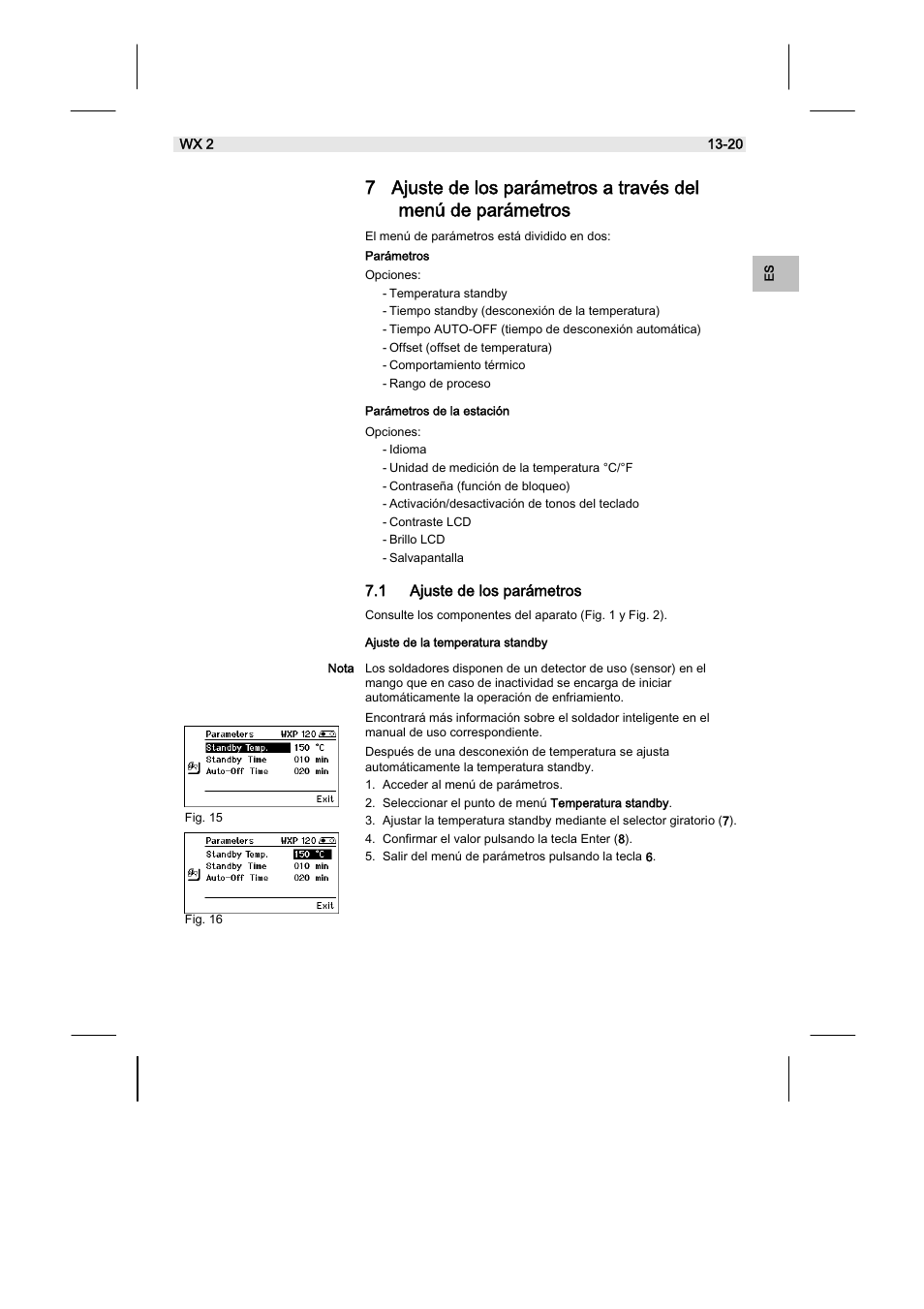 1 ajuste de los parámetros | Weller WX2 User Manual | Page 57 / 128