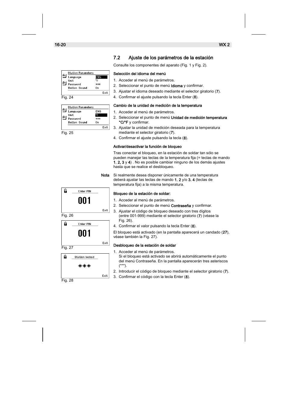 2 ajuste de los parámetros de la estación | Weller WX2 User Manual | Page 60 / 128