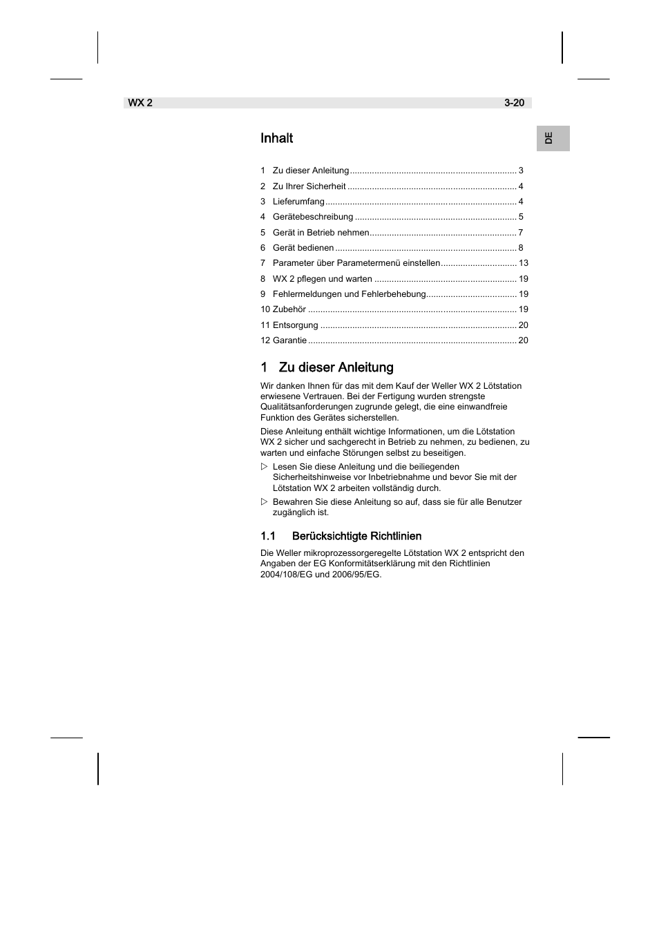 Inhalt, 1 zu dieser anleitung | Weller WX2 User Manual | Page 7 / 128