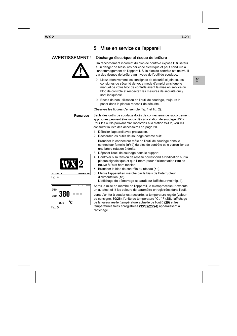 5 mise en service de l'appareil, Avertissement | Weller WX2 User Manual | Page 71 / 128