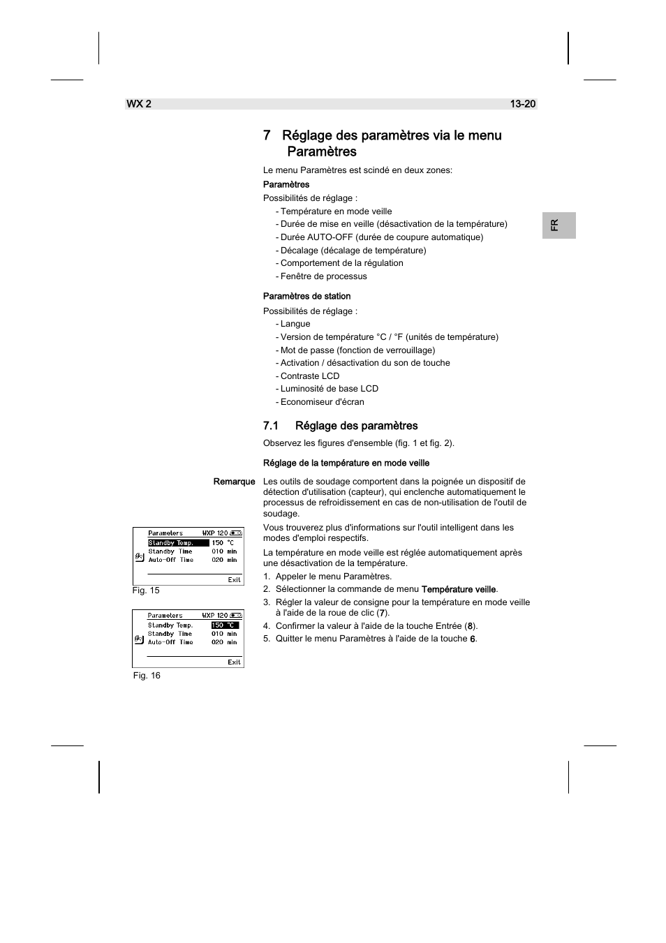 7 réglage des paramètres via le menu paramètres, 1 réglage des paramètres | Weller WX2 User Manual | Page 77 / 128