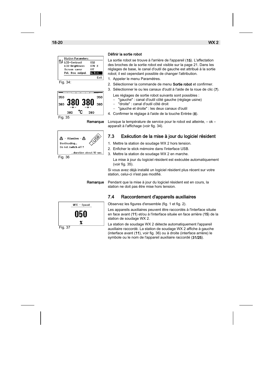 3 exécution de la mise à jour du logiciel résident, 4 raccordement d'appareils auxiliaires | Weller WX2 User Manual | Page 82 / 128