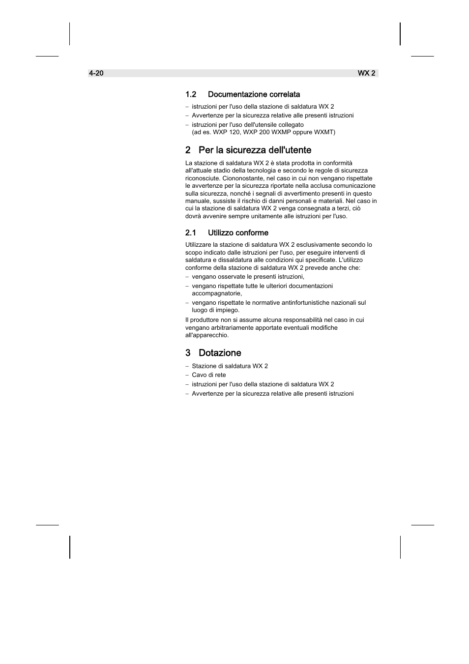 2 per la sicurezza dell'utente, 3 dotazione | Weller WX2 User Manual | Page 88 / 128