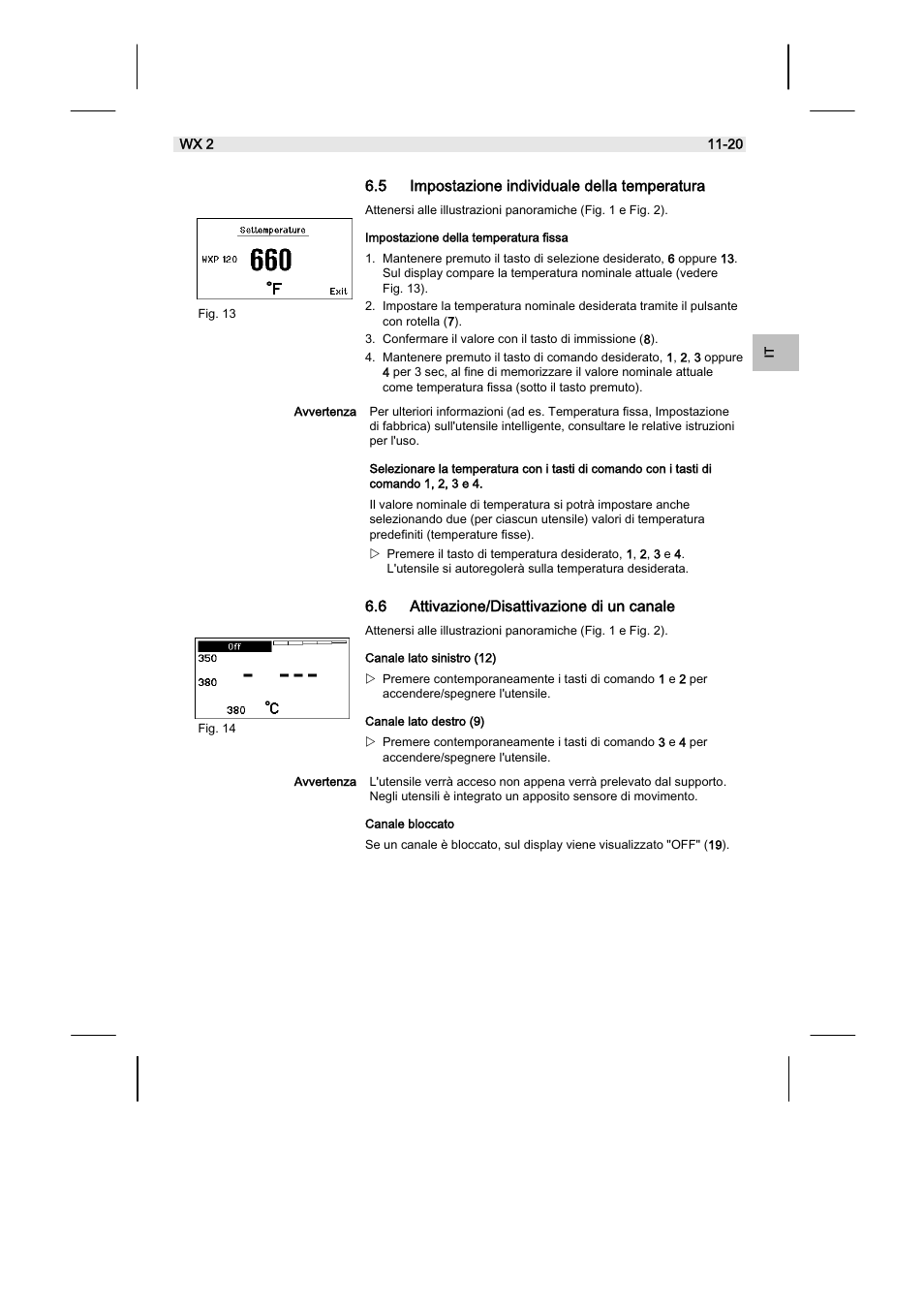 5 impostazione individuale della temperatura, 6 attivazione/disattivazione di un canale | Weller WX2 User Manual | Page 95 / 128