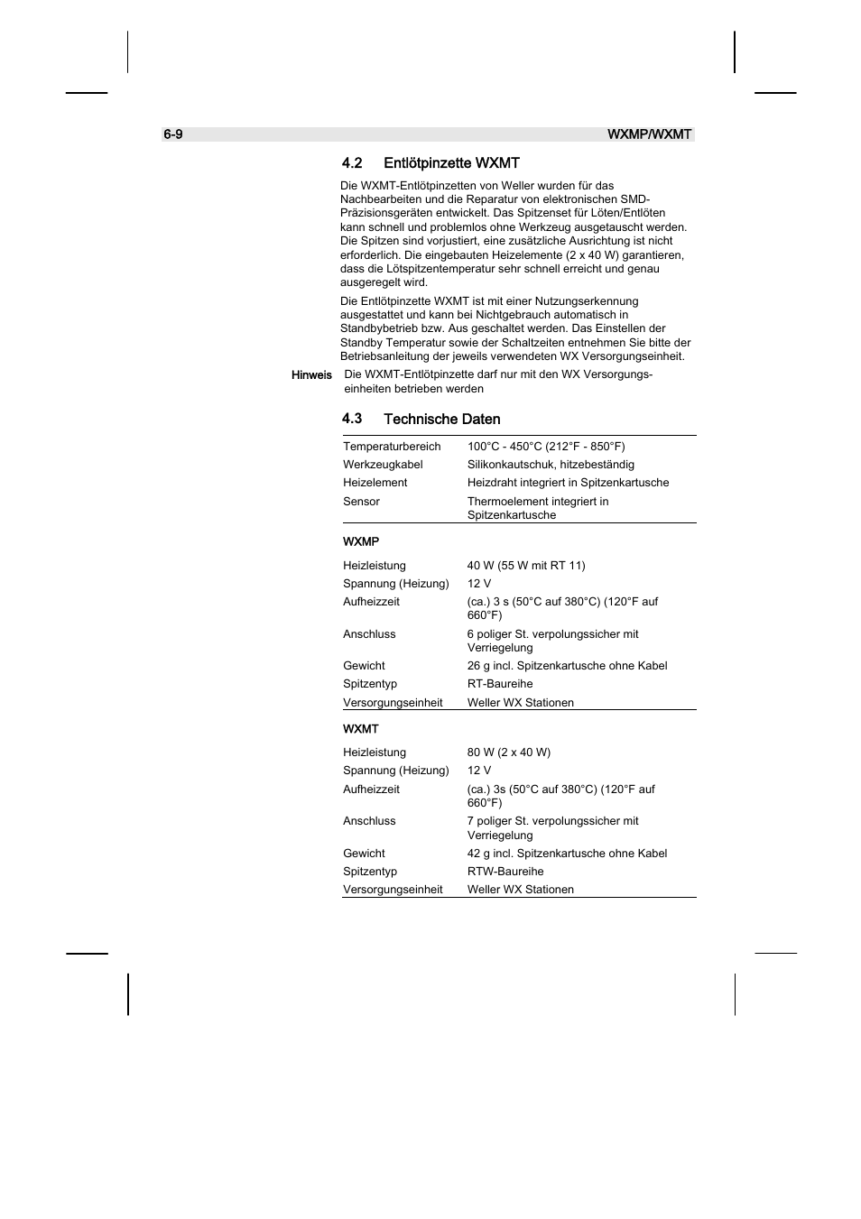 2 entlötpinzette wxmt, 3 technische daten | Weller WXMT User Manual | Page 10 / 72
