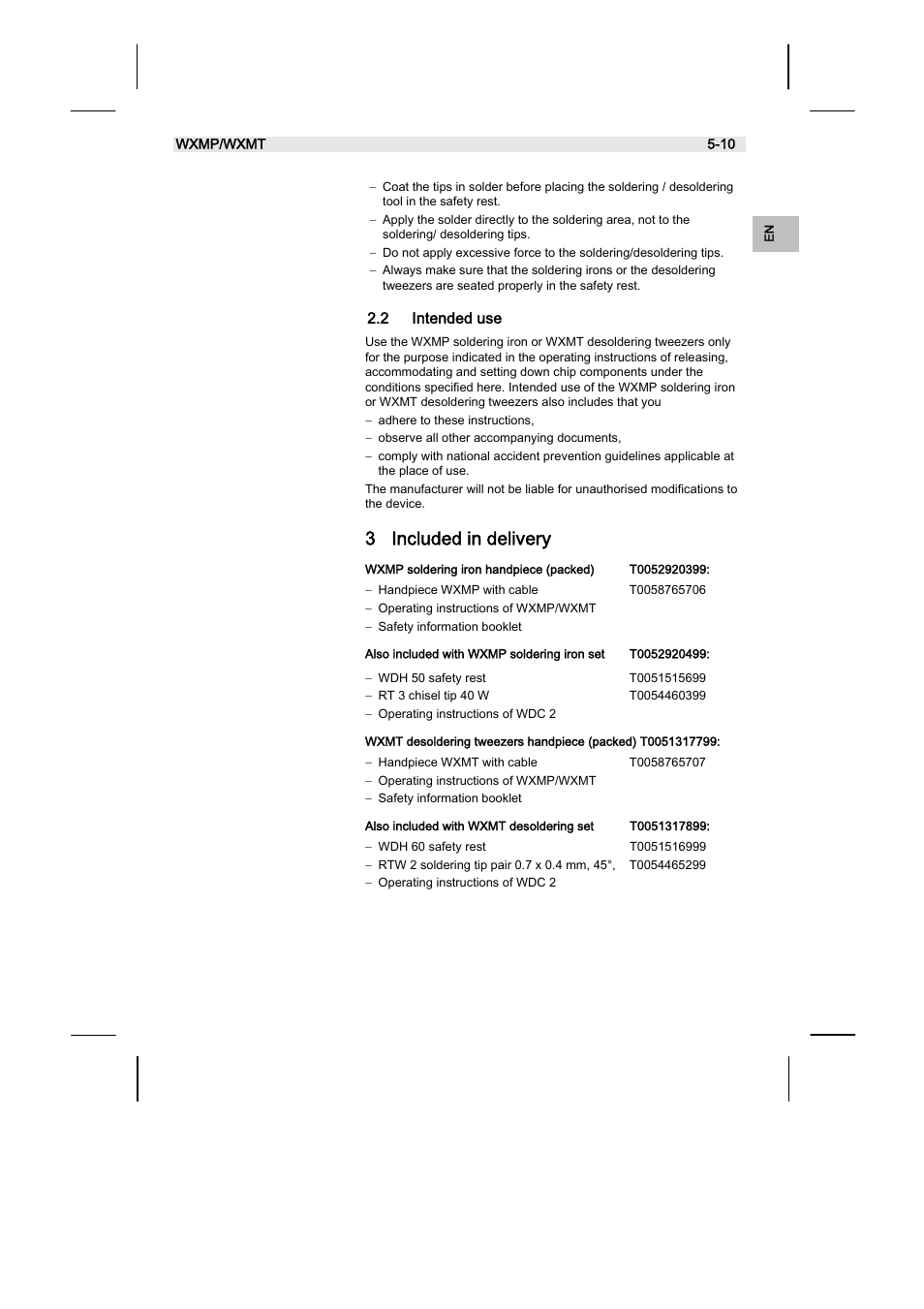 3 included in delivery, 2 intended use | Weller WXMT User Manual | Page 19 / 72