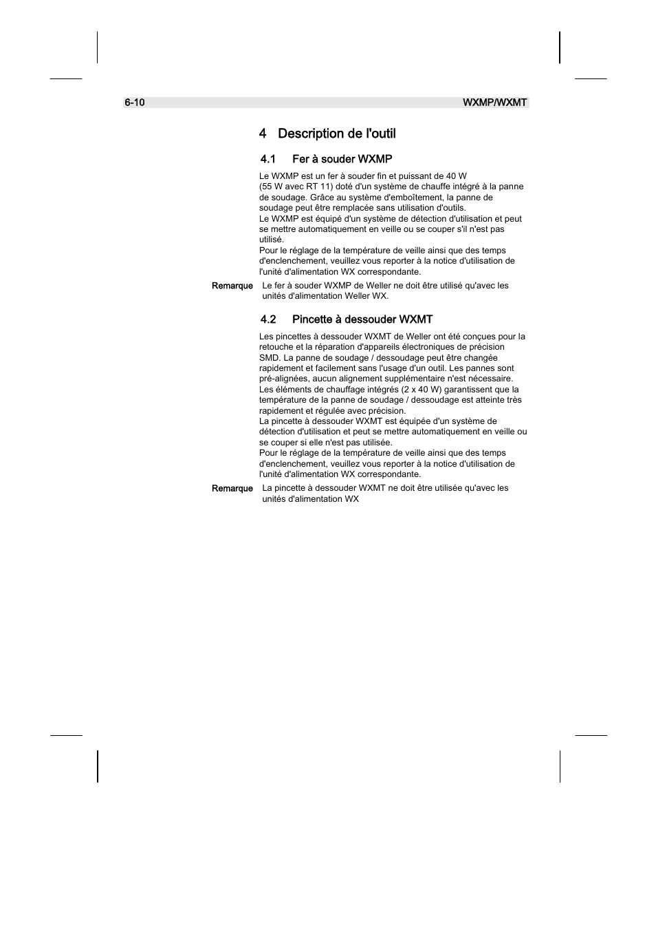 4 description de l'outil, 1 fer à souder wxmp, 2 pincette à dessouder wxmt | Weller WXMT User Manual | Page 42 / 72