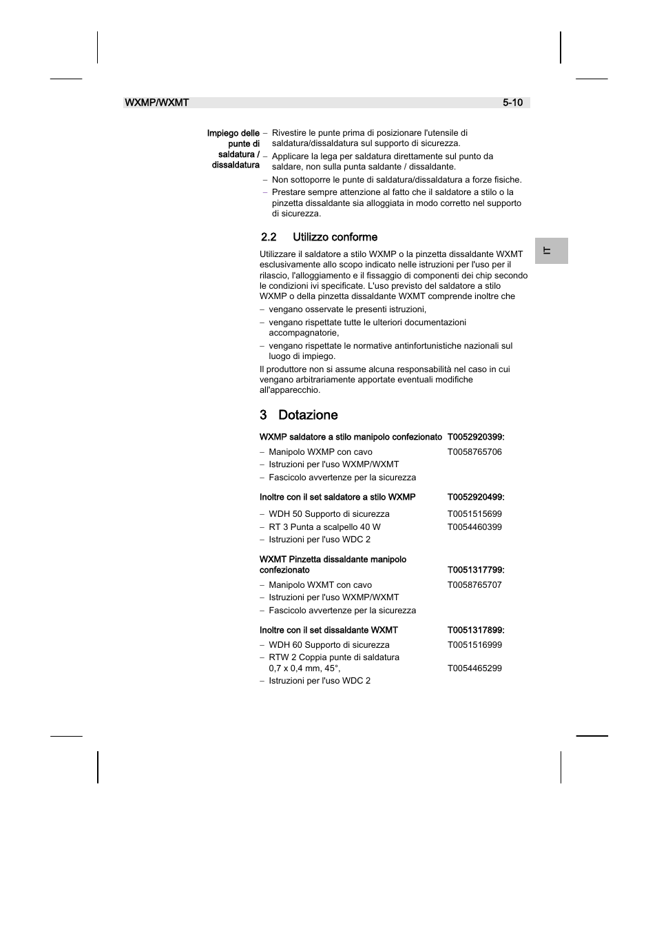 3 dotazione, 2 utilizzo conforme | Weller WXMT User Manual | Page 51 / 72