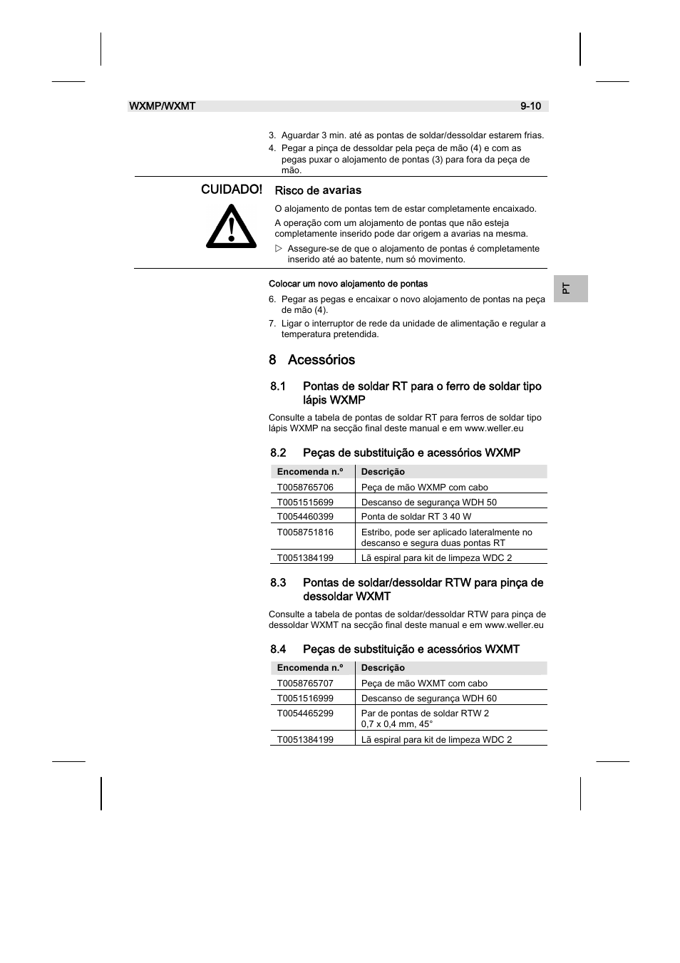 8 acessórios | Weller WXMT User Manual | Page 65 / 72