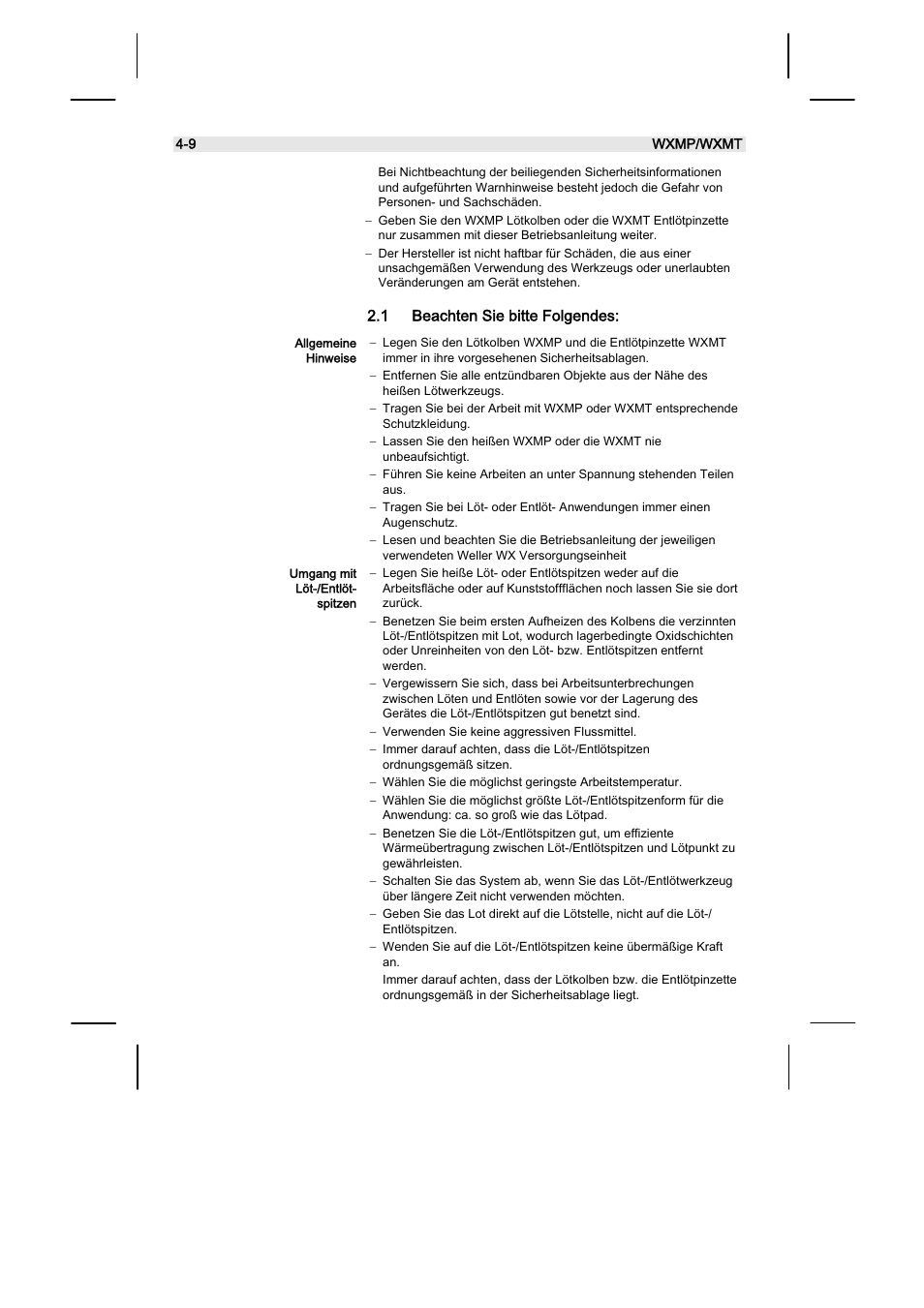 1 beachten sie bitte folgendes | Weller WXMT User Manual | Page 8 / 72
