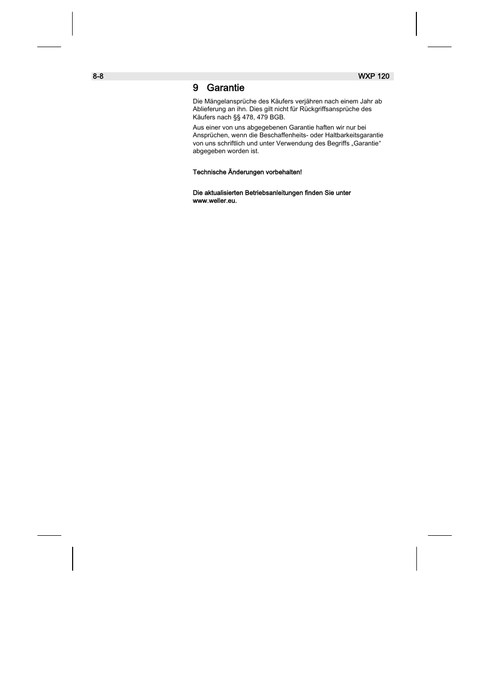 9 garantie | Weller WX120 User Manual | Page 11 / 56