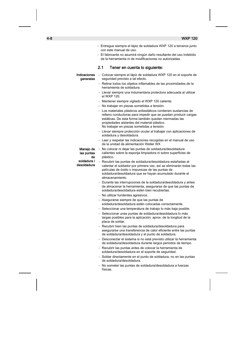 1 tener en cuenta lo siguiente | Weller WX120 User Manual | Page 23 / 56