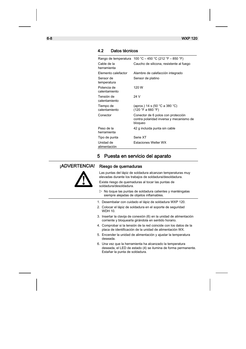 5 puesta en servicio del aparato | Weller WX120 User Manual | Page 25 / 56