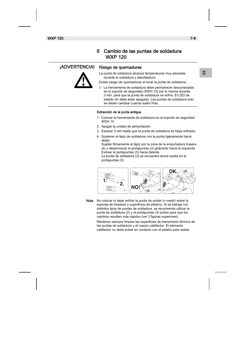 6 cambio de las puntas de soldadura wxp 120 | Weller WX120 User Manual | Page 26 / 56