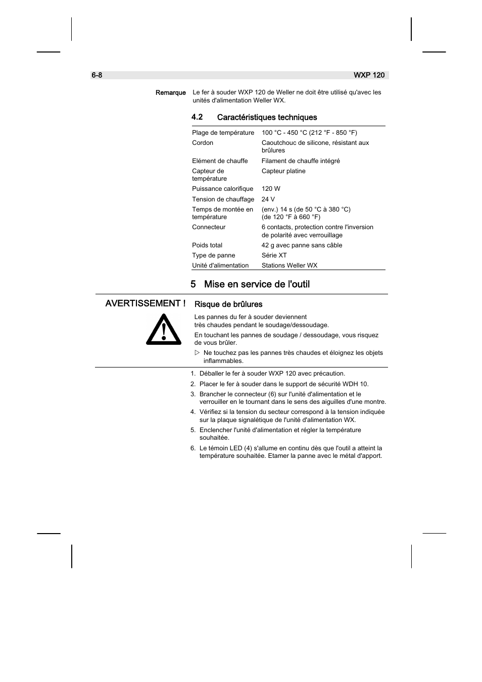 5 mise en service de l'outil | Weller WX120 User Manual | Page 33 / 56