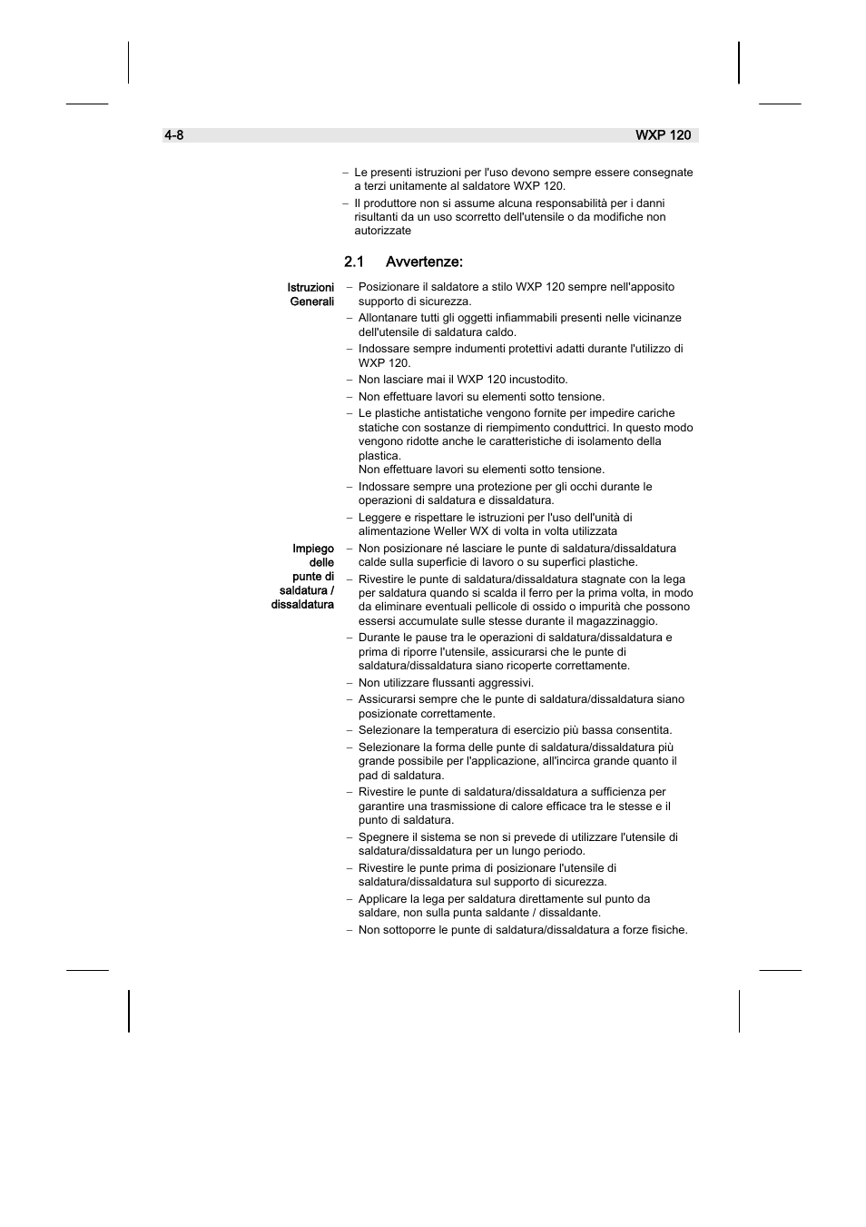 1 avvertenze | Weller WX120 User Manual | Page 39 / 56