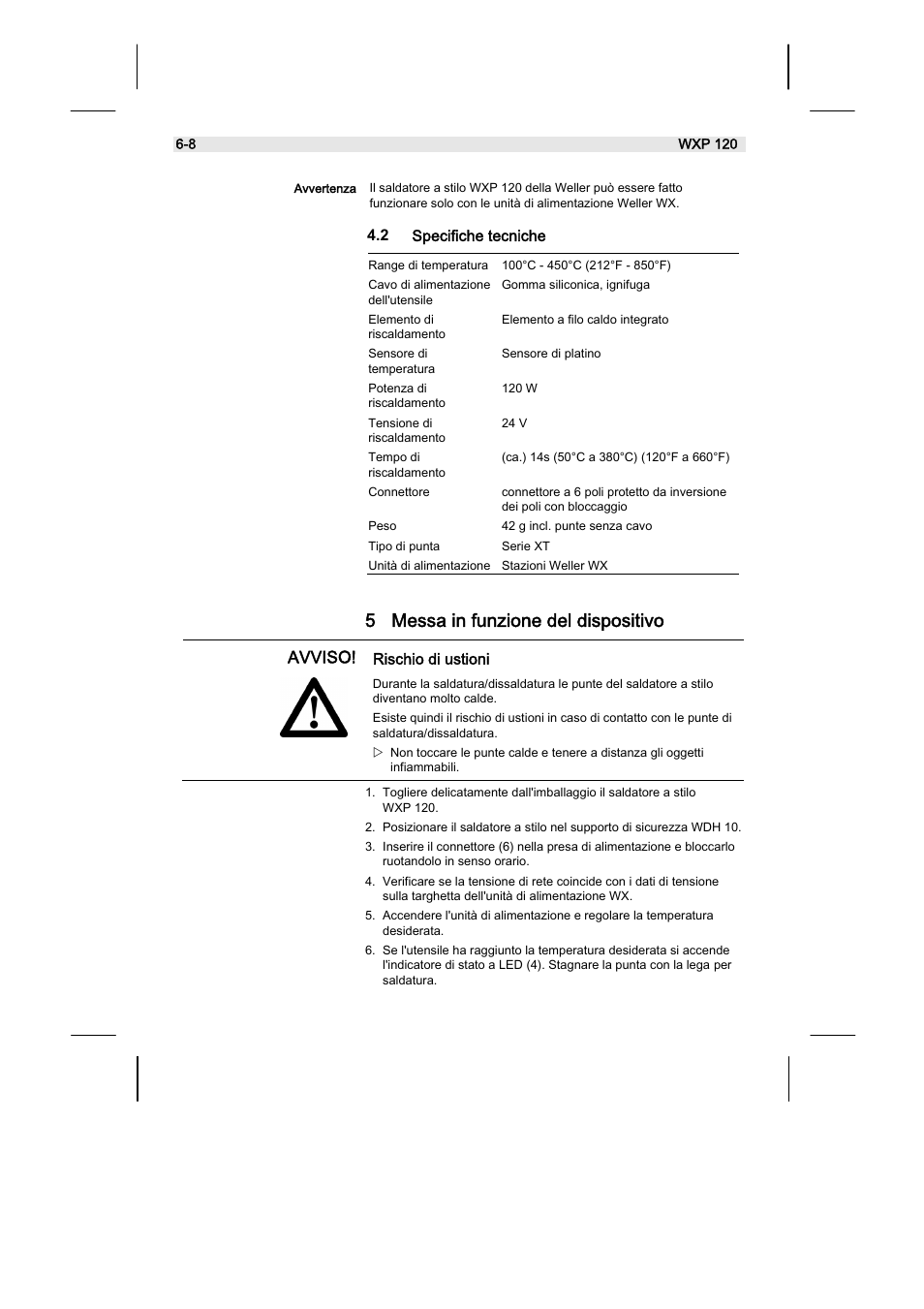 5 messa in funzione del dispositivo | Weller WX120 User Manual | Page 41 / 56