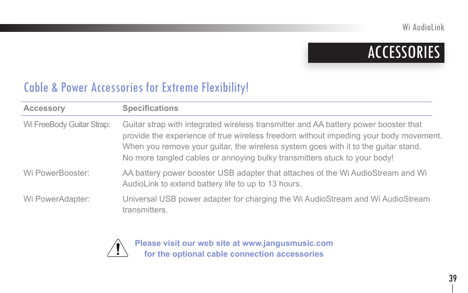 Accessories, Cable & power accessories for extreme flexibility | Wi Digital Systems Wi-AudioLink User Guide User Manual | Page 39 / 42