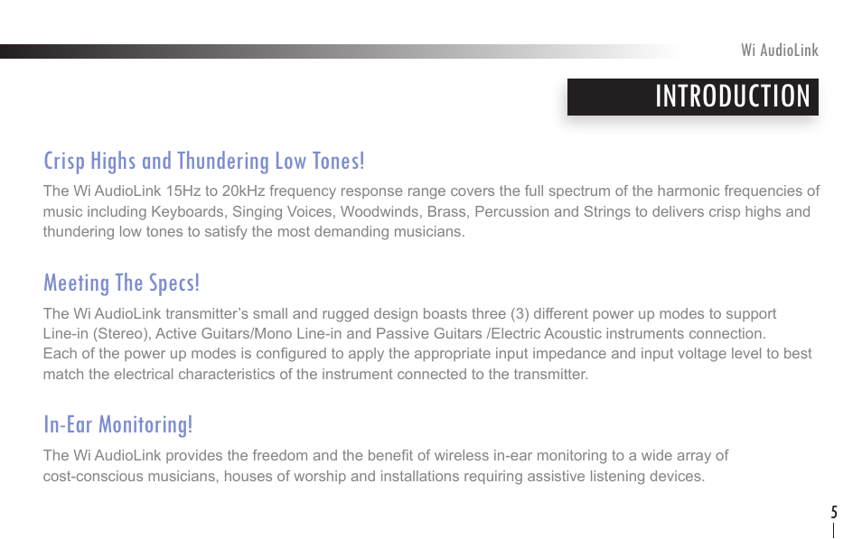 Introduction | Wi Digital Systems Wi-AudioLink User Guide User Manual | Page 5 / 42
