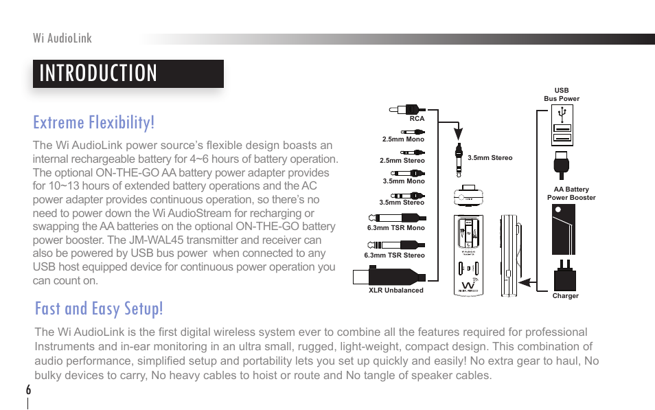 Introduction, Extreme flexibility, Fast and easy setup | Wi audiolink 6 | Wi Digital Systems Wi-AudioLink User Guide User Manual | Page 6 / 42