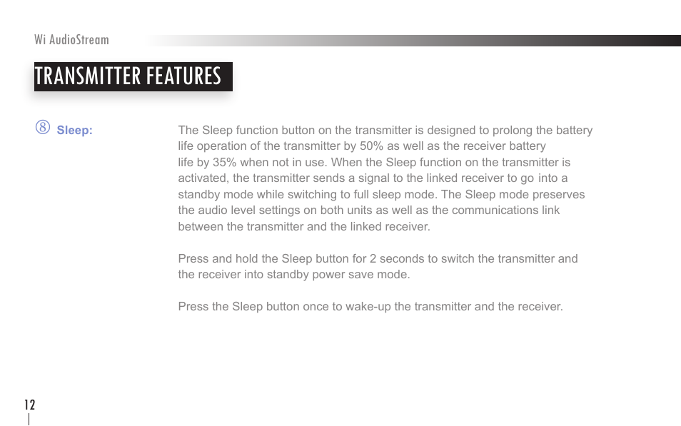 Transmitter features | Wi Digital Systems Wi-AudioStream User Guide User Manual | Page 12 / 38