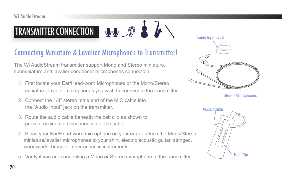 Transmitter connection | Wi Digital Systems Wi-AudioStream User Guide User Manual | Page 20 / 38