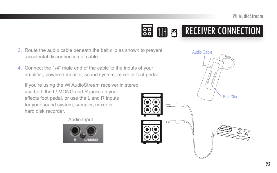 Receiver connection | Wi Digital Systems Wi-AudioStream User Guide User Manual | Page 23 / 38