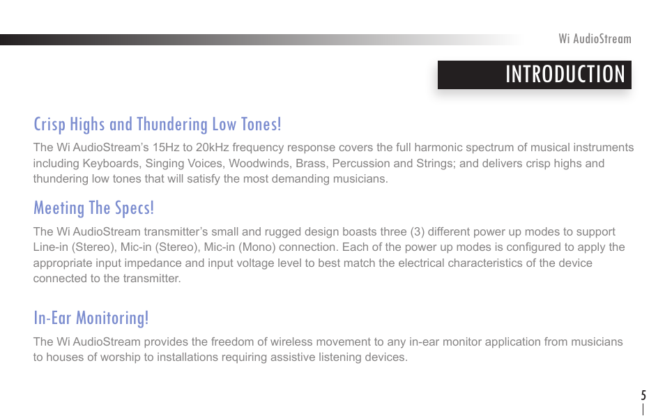 Introduction | Wi Digital Systems Wi-AudioStream User Guide User Manual | Page 5 / 38