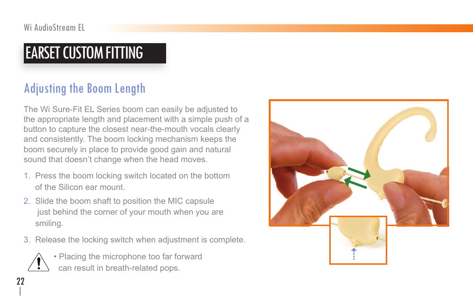 Earset custom fitting | Wi Digital Systems Wi-AudioStream EL User Guide User Manual | Page 22 / 44