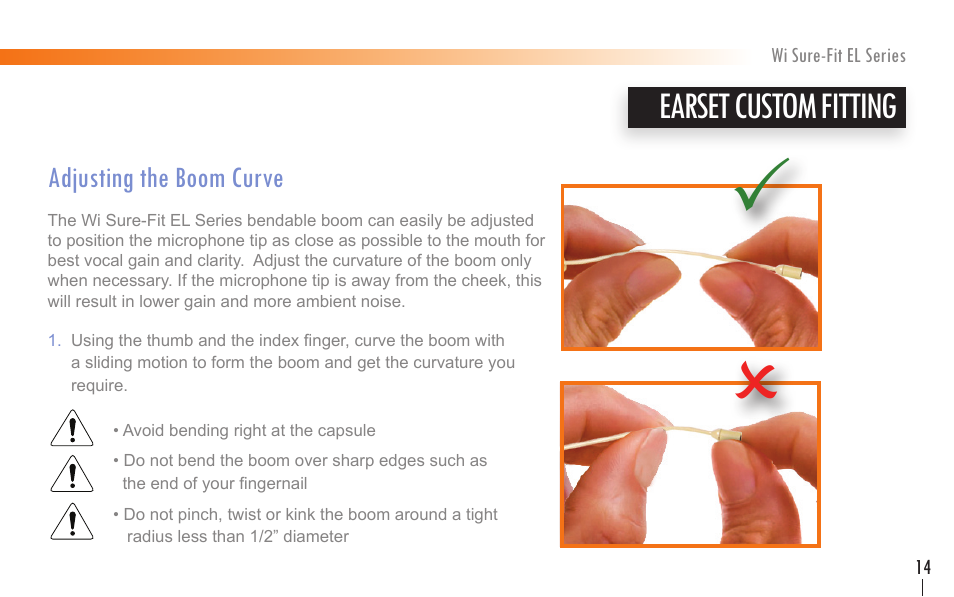 Earset custom fitting | Wi Digital Systems Wi Sure-Fit EL Series Earset & Lavalier MIC User Manual | Page 13 / 24